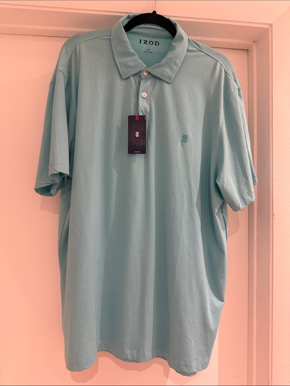 Izod Men's Polo in Light Aqua Stripe